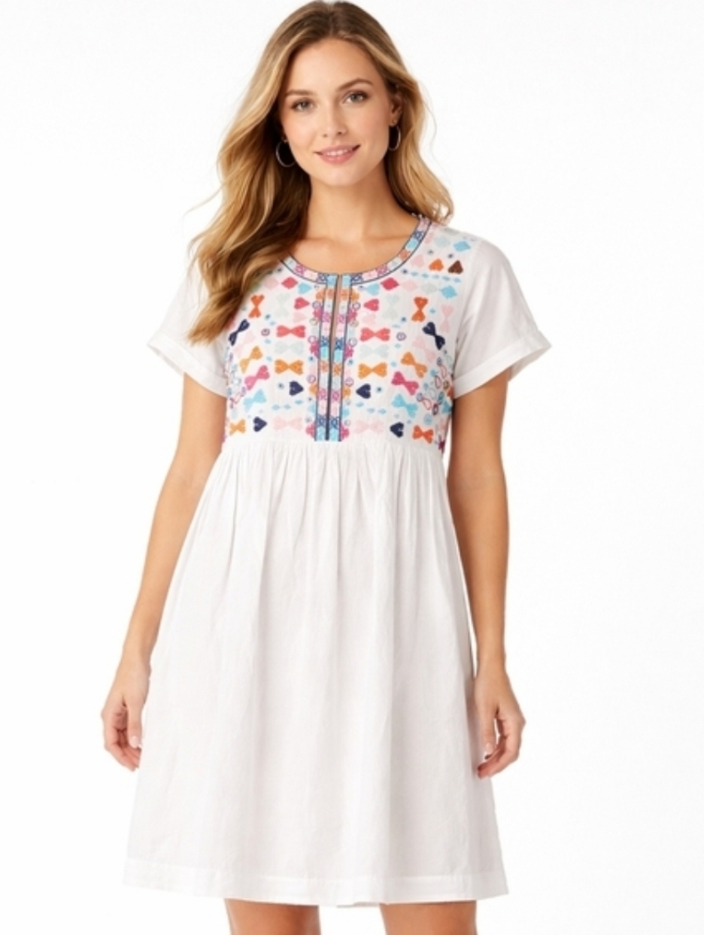 Roberta Roller Rabbit Sylvie Dress Crisp White Cotton Embroidered Large Summer